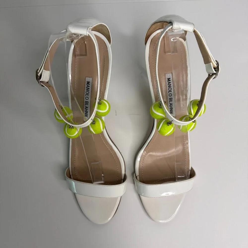 Manolo Blahnik (Tennis) White Patent Leather Sandals - Picture 8 of 11